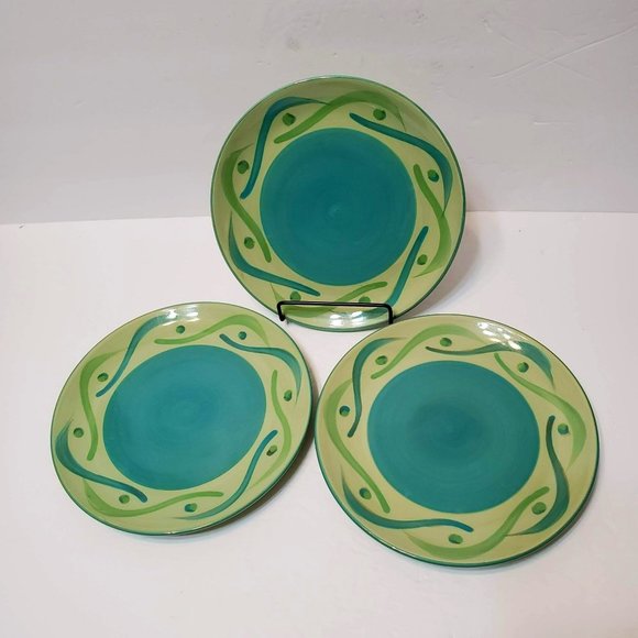 Gail Pittman Provence Salad Plates, Green Blue Abstract Swirl, Set of 3, Souther - Picture 1 of 4